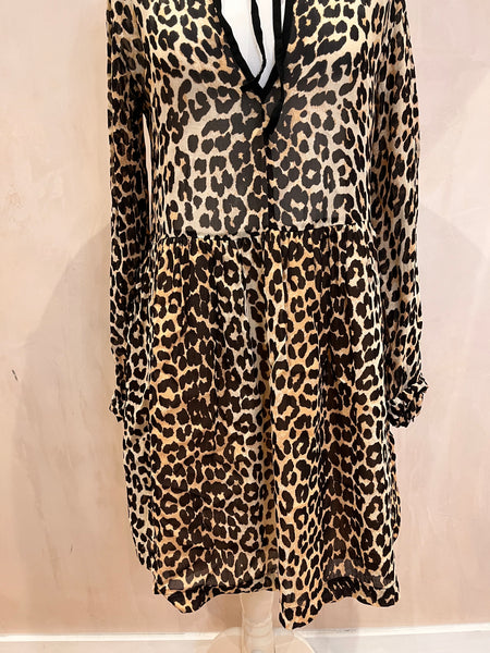 Ganni Baby Doll Leopard Dress 38