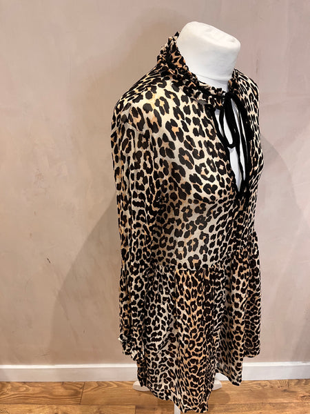 Ganni Baby Doll Leopard Dress 38