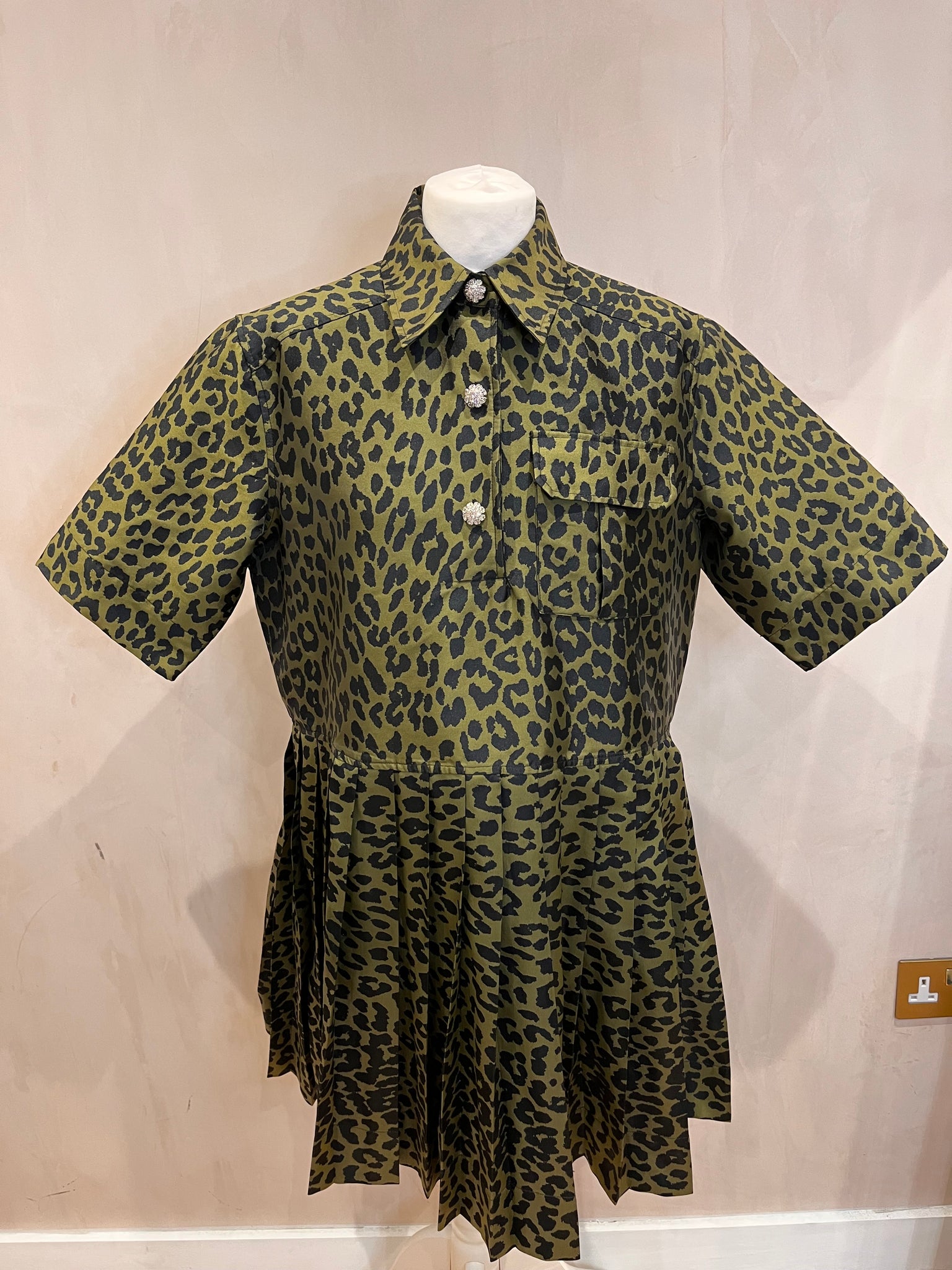 Ganni Green Leopard Dress 38