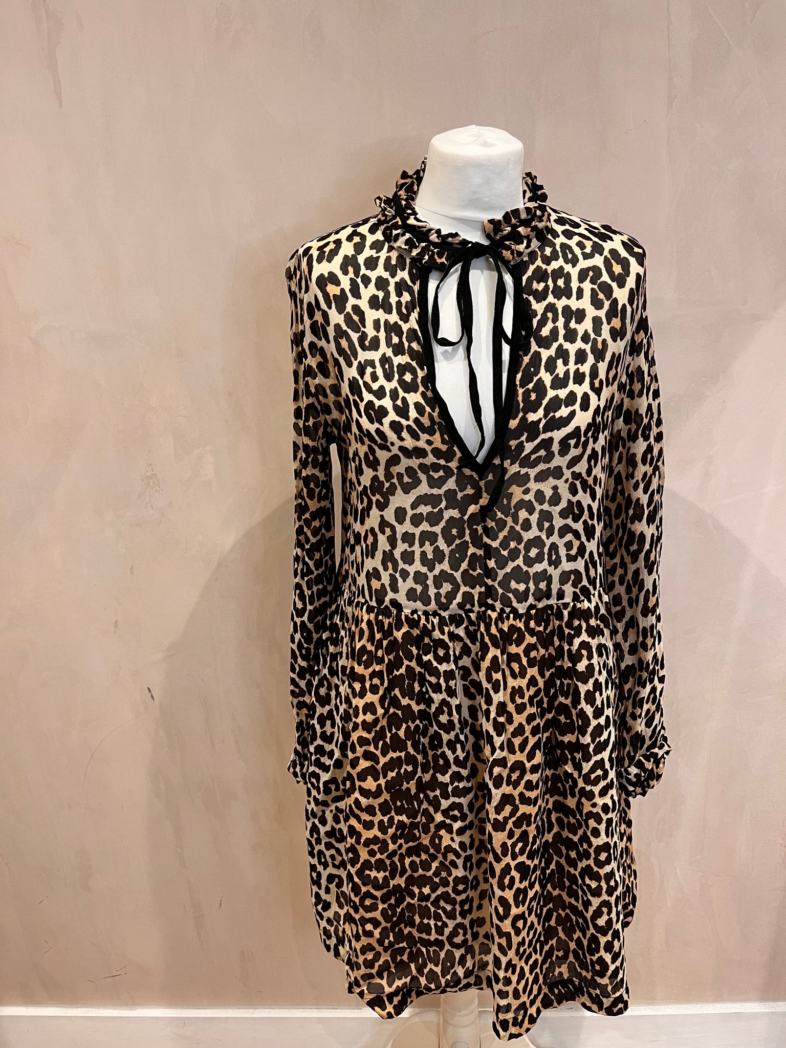 Ganni Baby Doll Leopard Dress 38